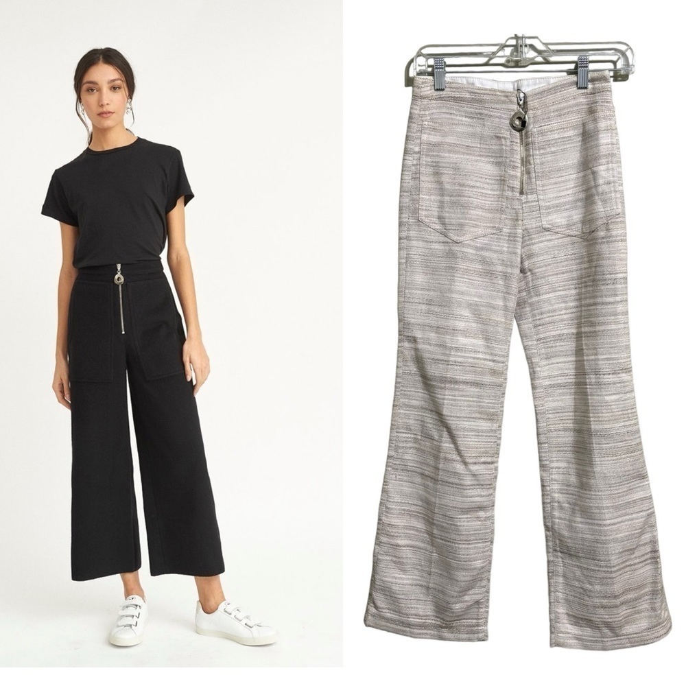 NWOT EDUN SZ 0 CROP FLARE BEIGE TWEED PANTS